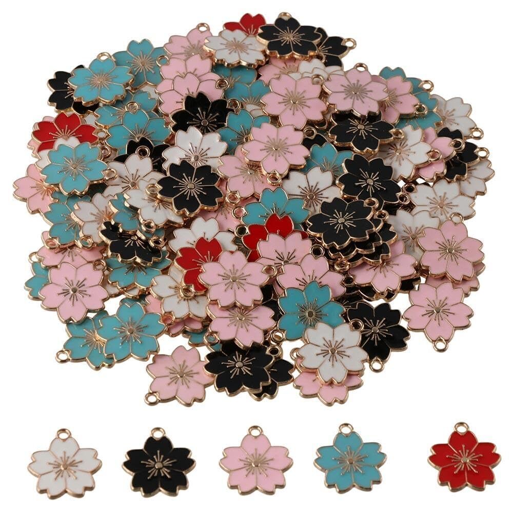 7738 150 Pcs Enamel Flower Charms,Little Flower Charms Dangle DIY Jewelry